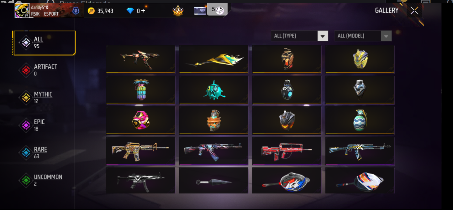 59 LVL ⚡ SERVIDOR LATINOAMÉRICA NORTE ⚡98 ASPECTOS DE ARMAS 🔫12 MÍSTICOS 🔫 18 ÉPICOS 🔫 63 RAROS 🔫10 PAQUETES COMPLETOS 🔫