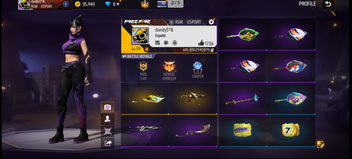 59 LVL ⚡ SERVIDOR LATINOAMÉRICA NORTE ⚡98 ASPECTOS DE ARMAS 🔫12 MÍSTICOS 🔫 18 ÉPICOS 🔫 63 RAROS 🔫10 PAQUETES COMPLETOS 🔫